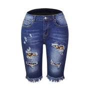 Teonclothingshop Dark Blue Leopard / S Women's short ripped jeans
