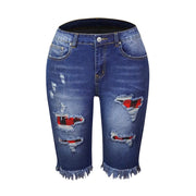 Teonclothingshop Dark Blue Plaid / S Women's short ripped jeans
