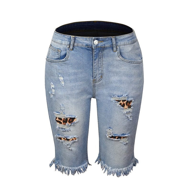 Teonclothingshop Light Blue Leopard / S Women's short ripped jeans