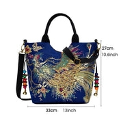 Teonclothingshop Women's Shoulder Bag Handmade Peacock Embroidered Handbag Retro Canvas Bag