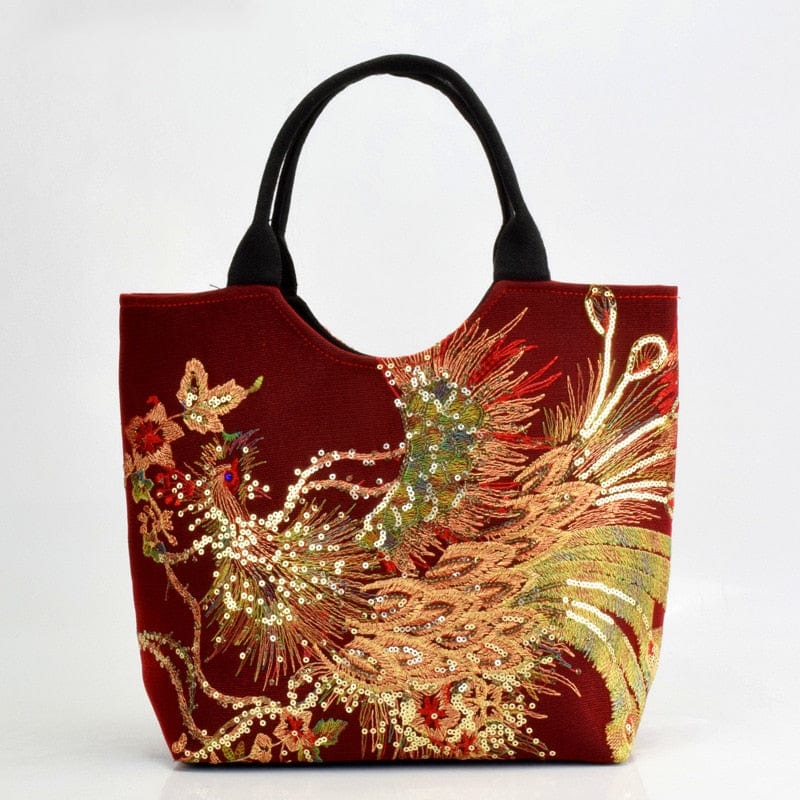 Teonclothingshop Women's Shoulder Bag Handmade Peacock Embroidered Handbag Retro Canvas Bag