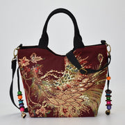 Teonclothingshop Women's Shoulder Bag Handmade Peacock Embroidered Handbag Retro Canvas Bag