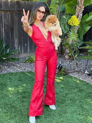 Teonclothingshop PU Red / XS Women's Sleeveless Jumpsuit Slim One Piece  Backless Jumpsuit