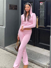 Teonclothingshop Women's Spring Clothing Pink Knitted Women's Two Piece Set