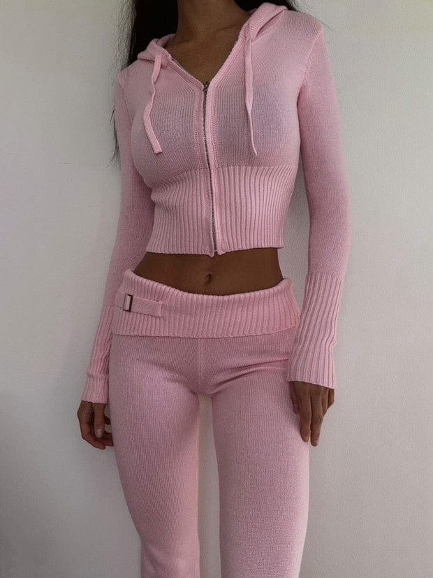 Teonclothingshop Women's Spring Clothing Pink Knitted Women's Two Piece Set