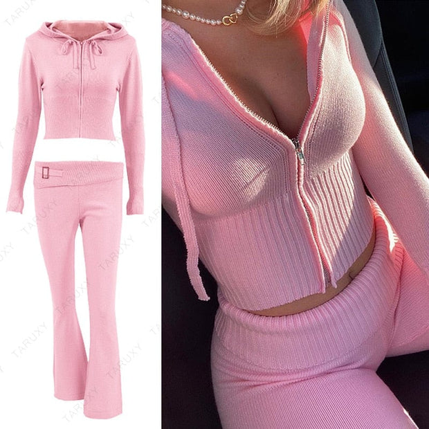 Teonclothingshop Valentine Pink Set / XS Women's Spring Clothing Pink Knitted Women's Two Piece Set