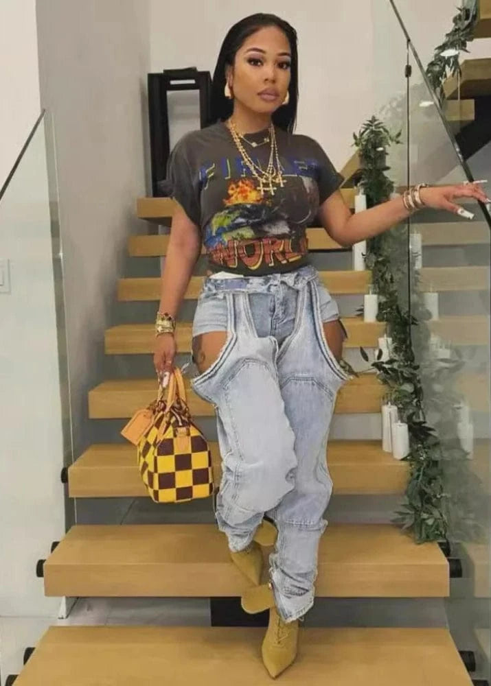 Women’s straight leg denim trousers for summer