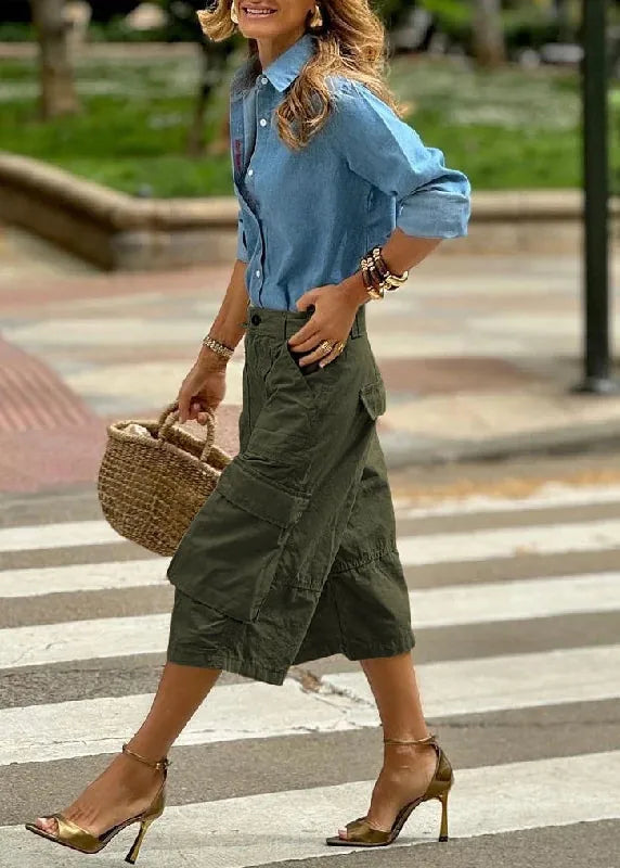 Women's Summer Cotton Wide-Leg Capri Pants