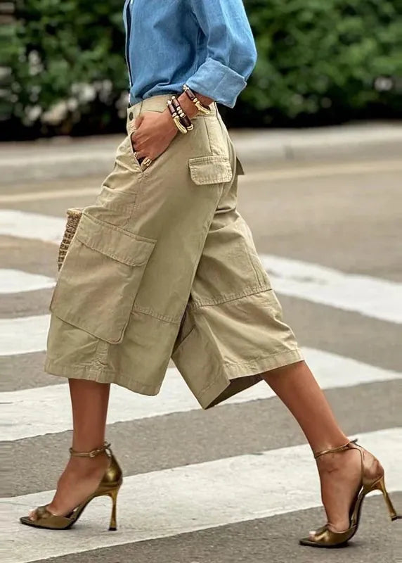 Women's Summer Cotton Wide-Leg Capri Pants