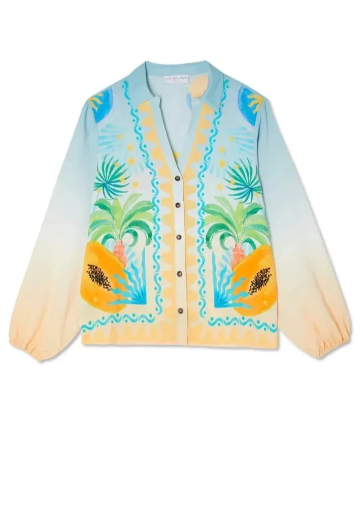 Colorful shirt with pineapple design on a white background