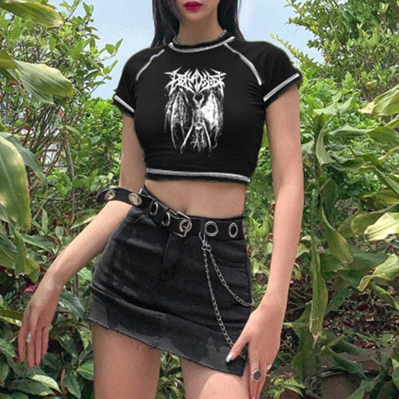 Teonclothingshop Women's T-shirt with short sleeves Punk Gothic Anime print