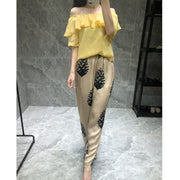 Teonclothingshop Women's Temperament Print Satin Silk Straight Pants High Waist Wide Leg Pants