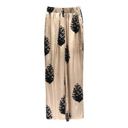 Teonclothingshop Women's Temperament Print Satin Silk Straight Pants High Waist Wide Leg Pants