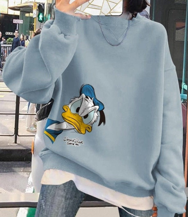 Teonclothingshop Women's thick pullover with Donald Duck fleece lining