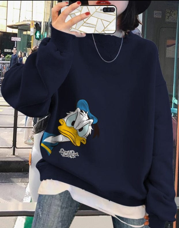 Teonclothingshop Women's thick pullover with Donald Duck fleece lining