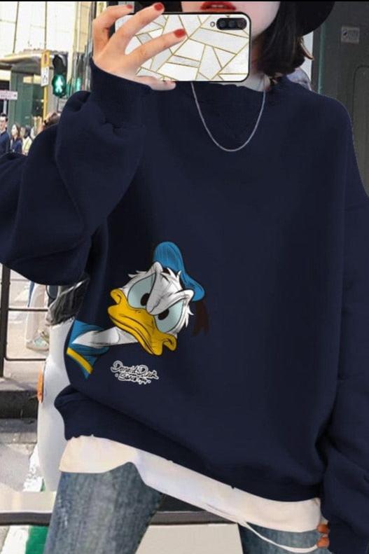 Teonclothingshop Women's thick pullover with Donald Duck fleece lining