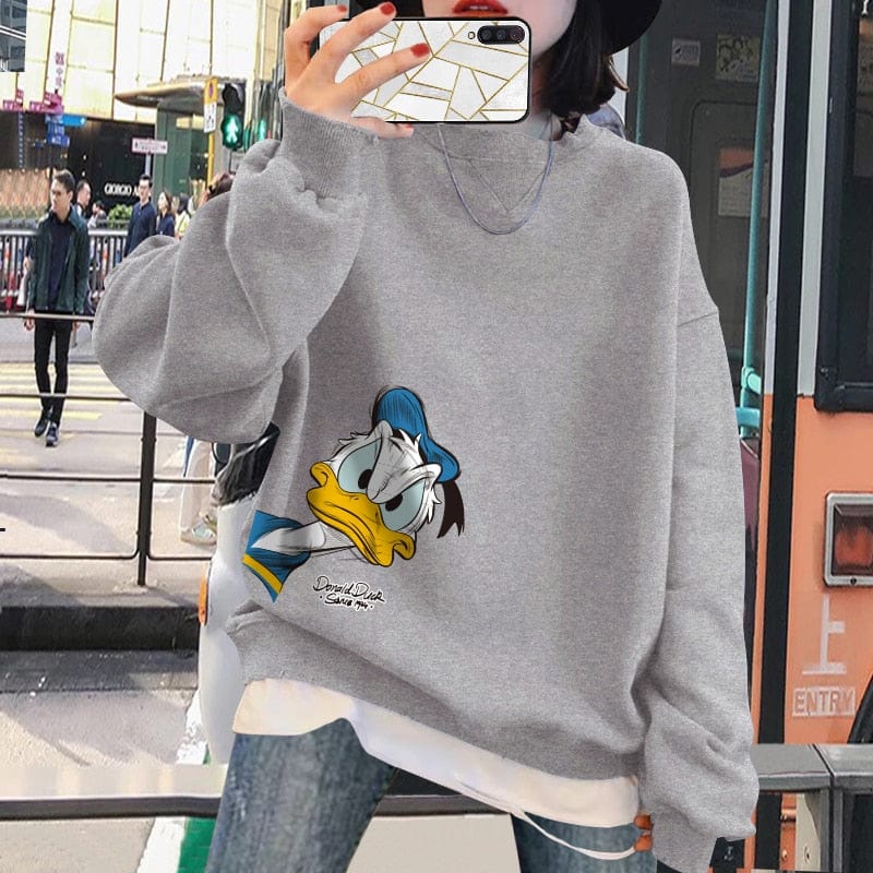 Teonclothingshop Women's thick pullover with Donald Duck fleece lining