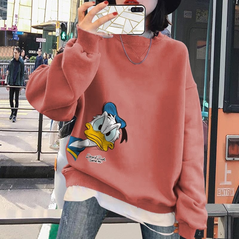 Teonclothingshop Women's thick pullover with Donald Duck fleece lining