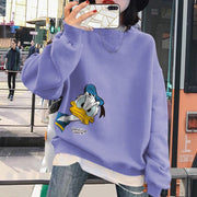 Teonclothingshop Violet (Velvet) / S Women's thick pullover with Donald Duck fleece lining