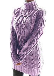 Purple cable knit sweater on a white background