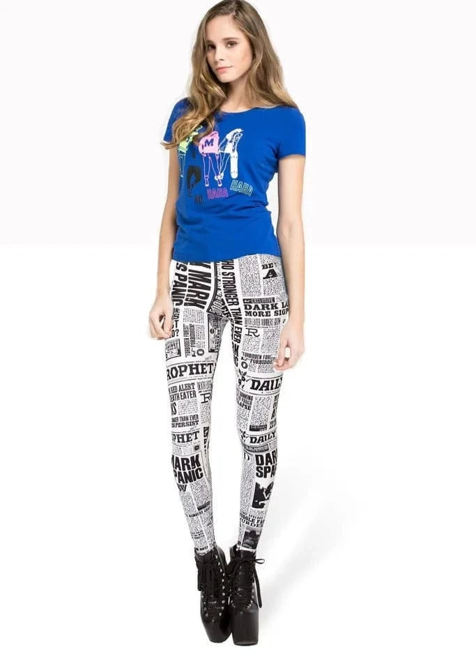 Women's tights with newspaper print