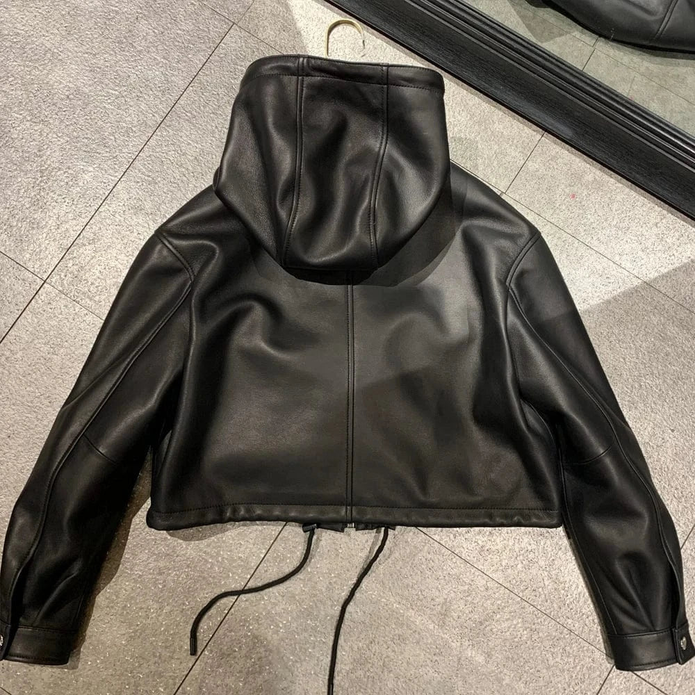 Women's Trendy Leather Jacket With Hood