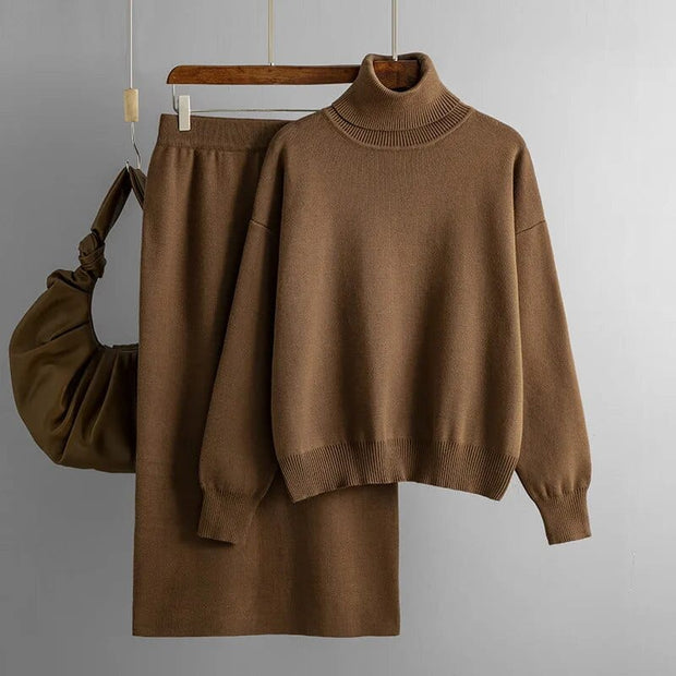 Teonclothingshop Coffee / One Size Women's two-piece knitted set