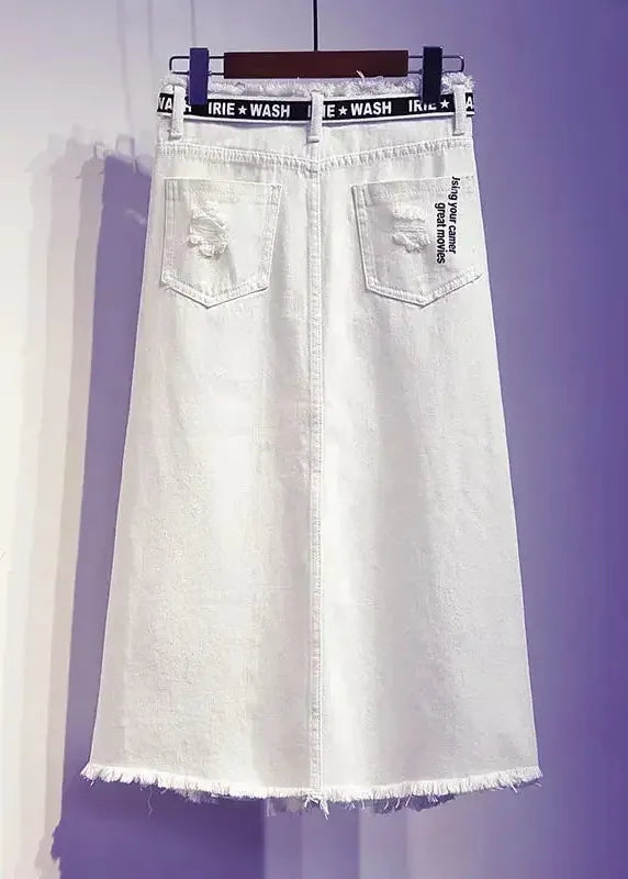 Women's White Denim Long Skirt