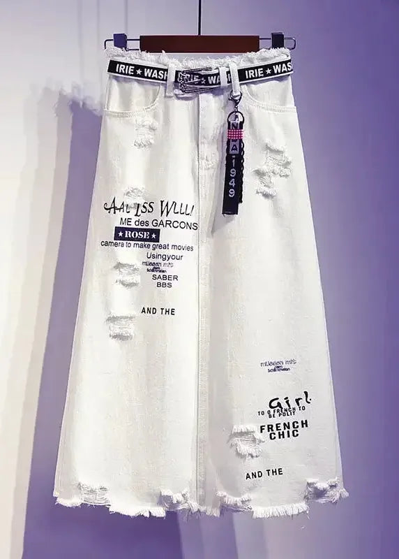 Women's White Denim Long Skirt
