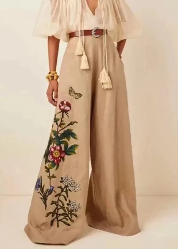 Teonclothingshop Women’s Wide-Leg Floral Pants