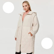 Teonclothingshop M156 beige / L / CHINA Women's winter coat made of faux fur with a hood