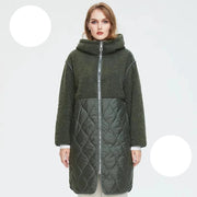 Teonclothingshop 376 green / L / CHINA Women's winter coat made of faux fur with a hood