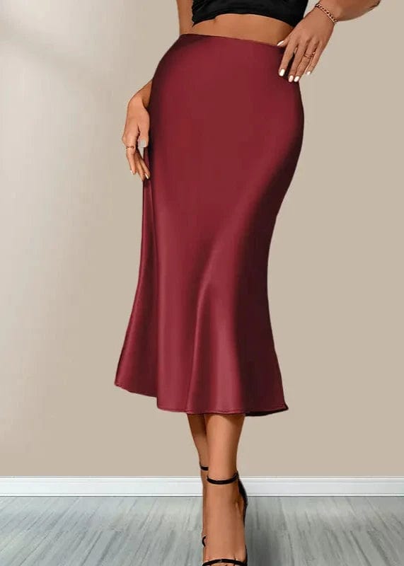 Teonclothingshop Women Satin Solid Pleated Midi Skirt