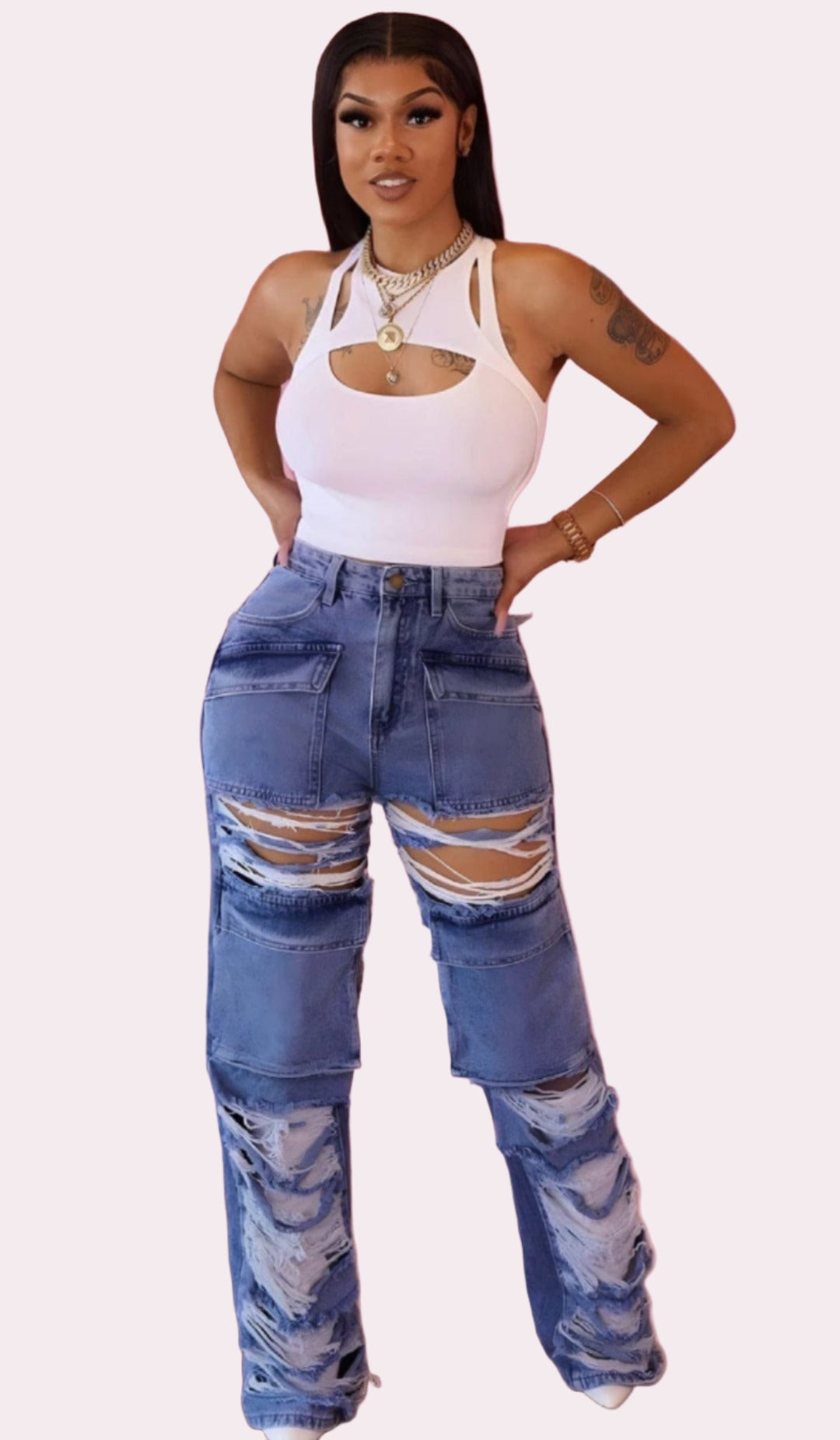 Teonclothingshop Women Straight Leg Ripped Jeans