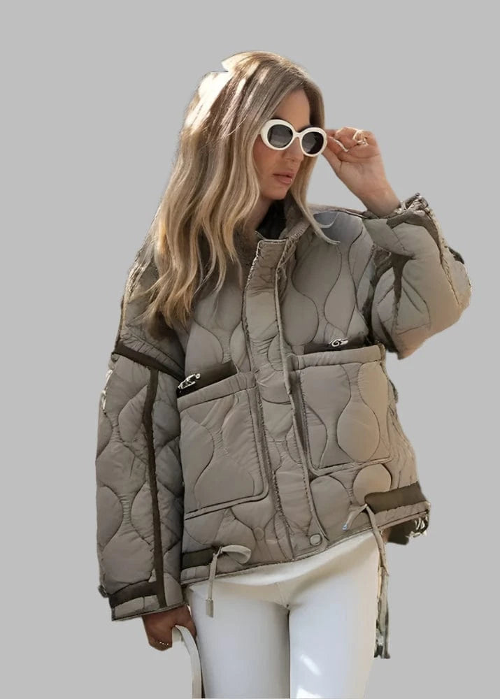Teonclothingshop Women Vintage Solid Quilted Coat