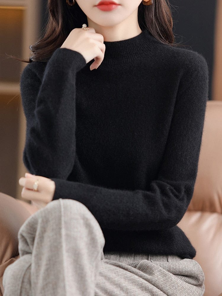 Teonclothingshop Woolen pullover, Women's loose pullover with turtleneck and collar Spring and autumn