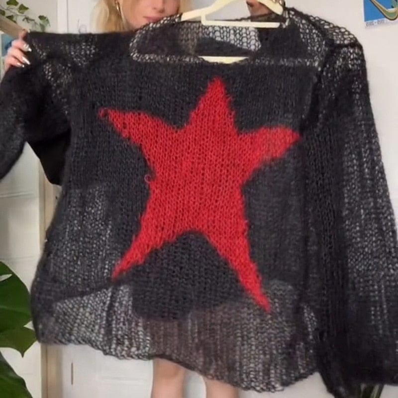 Teonclothingshop Y2K Aesthetics Vintage Sweaters - Retro Pentagram Pattern