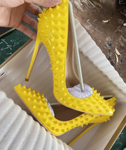 Teonclothingshop Yellow color spikes women pointed toe stiletto high heels