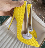 Teonclothingshop Yellow color spikes women pointed toe stiletto high heels