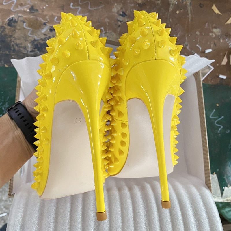 Teonclothingshop Yellow color spikes women pointed toe stiletto high heels